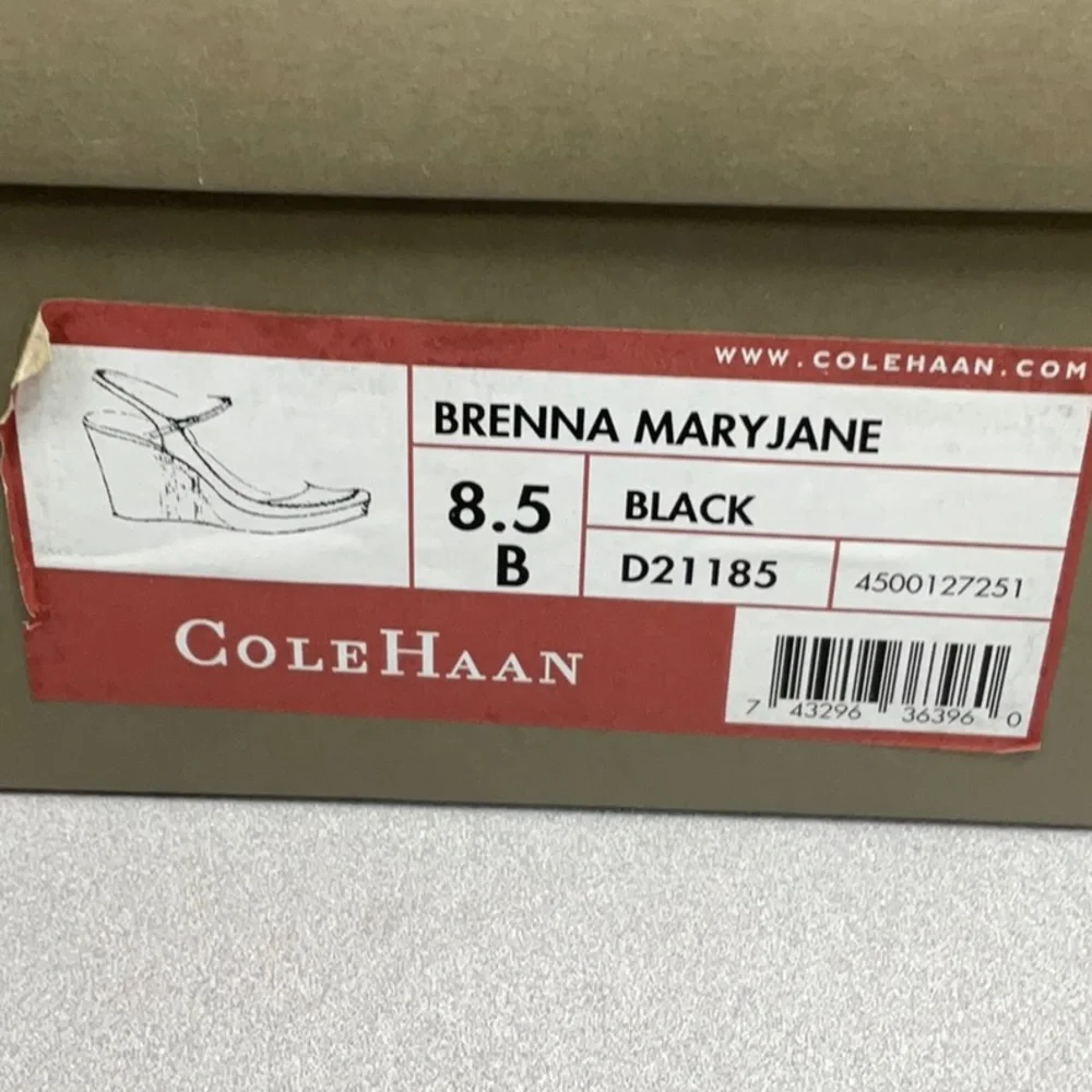 Cole Haan Black Leather Platform Mary Jane Wedge Slingbacks